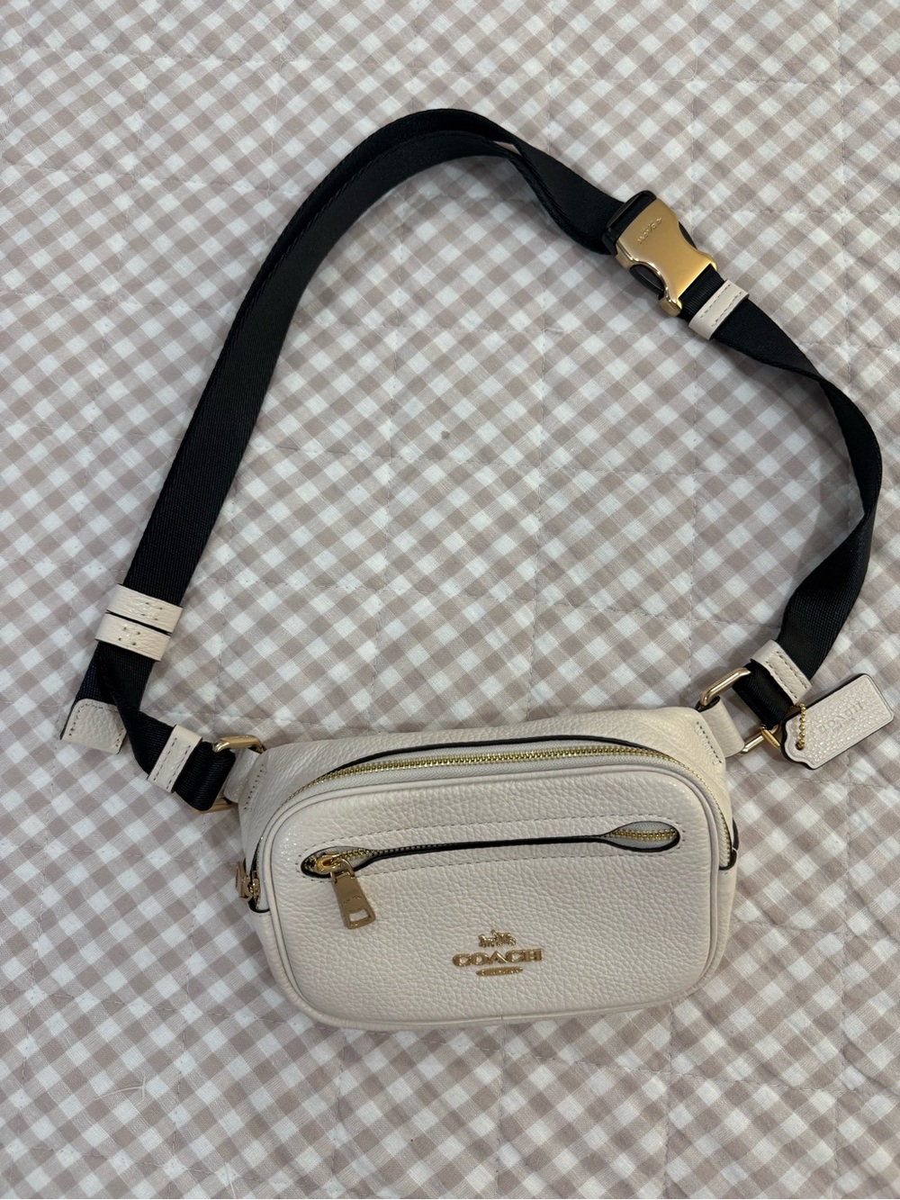 Coach Mini Belt Bag CL479 Gold Chalk Pebble Leather Waist Bag